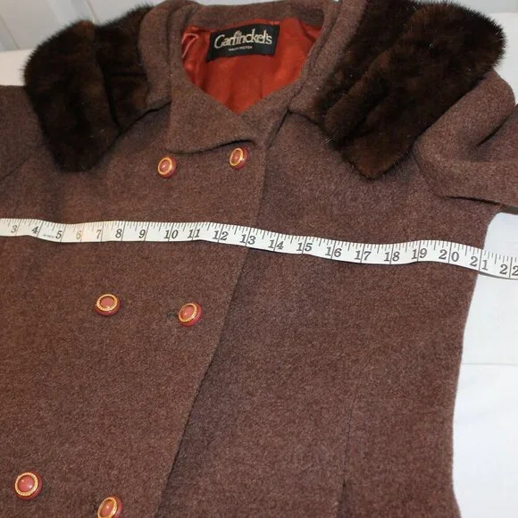 Vintage Garfinkels Womens Wool? Coat Mink Fur Collar Double Breasted NWT Large? - Picture 14 of 16